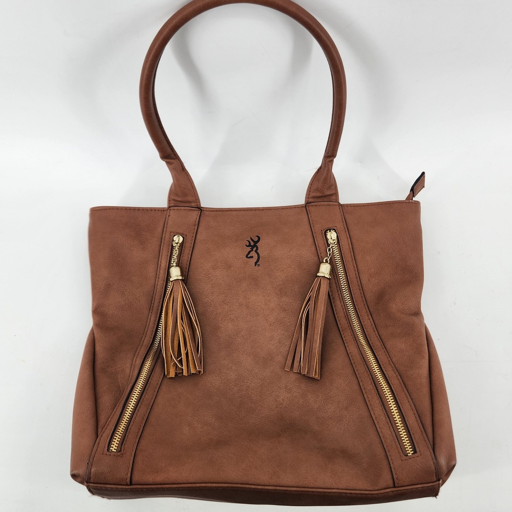 Browning Alexandria Concealed Carry Faux Leather Tote Bag Brown CCW Purse Tassel